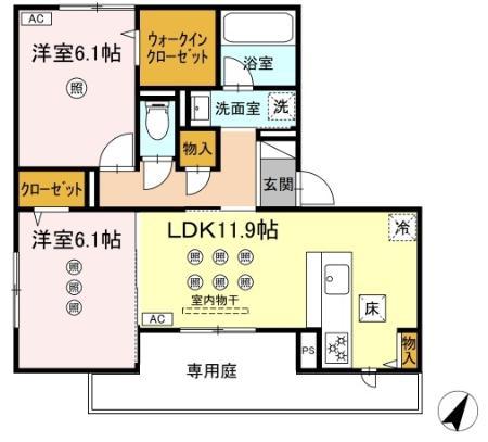 メゾン ココル(2LDK/1階)の間取り写真