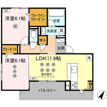 メゾン ココル(2LDK/2階)の間取り写真