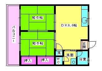 タカキハイツ(2LDK/2階)の間取り写真