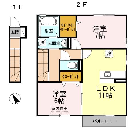 ラ シュエット B棟(2LDK/2階)の間取り写真