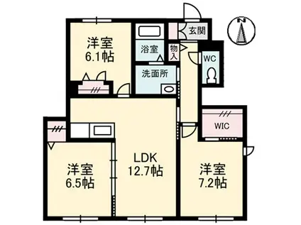 アルフラット椿 B棟(3LDK/1階)の間取り写真