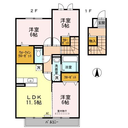 ル・コック B棟(3LDK/2階)の間取り写真