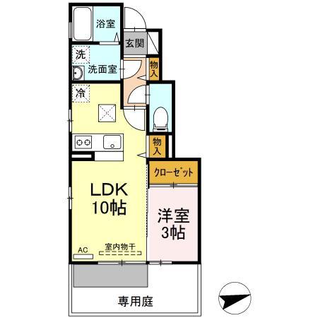 ルーチェ山内(1LDK/1階)の間取り写真