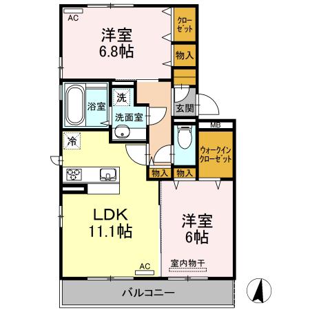 D-ROOM椿 B棟(2LDK/3階)の間取り写真