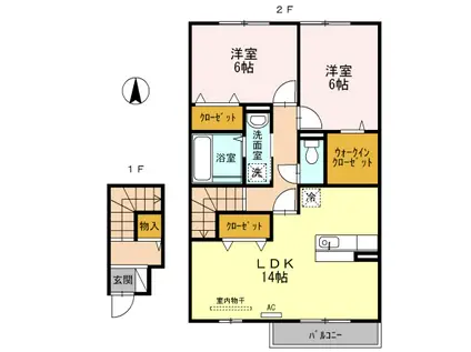 ウェスティ一色 A棟(2LDK/2階)の間取り写真