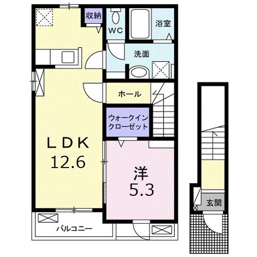 松山インター ヴィラ 東石井(1LDK/2階)の間取り写真