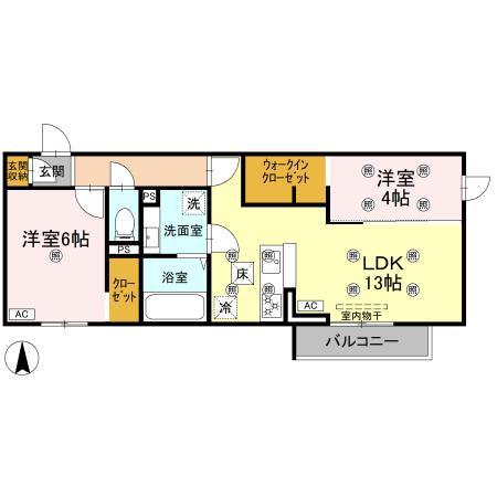 クランツ古川西B棟(2LDK/1階)の間取り写真