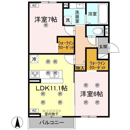 クランツ古川西B棟(2LDK/2階)の間取り写真