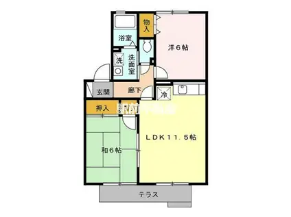 鹿児島本線 羽犬塚駅 徒歩19分 2階建 築23年(2LDK/1階)の間取り写真