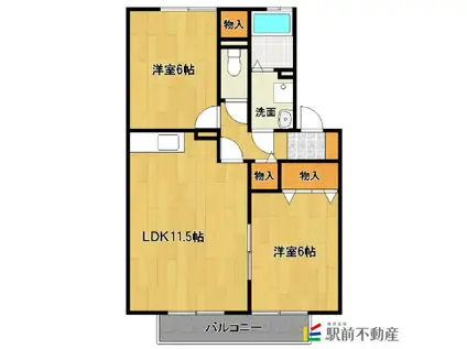 ディアコート玄ヶ野B棟(2LDK/1階)の間取り写真