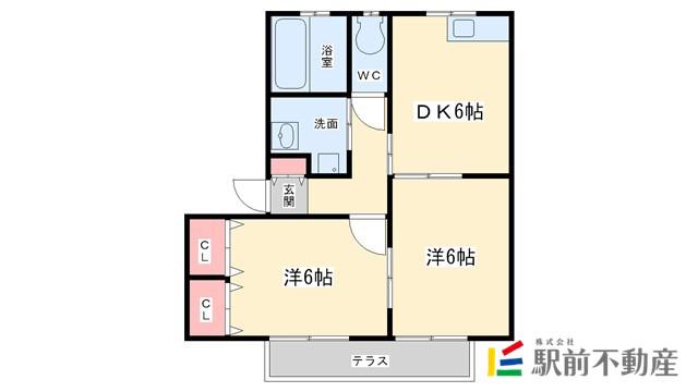 シャーメゾン矢加部B棟(2DK/1階)の間取り写真
