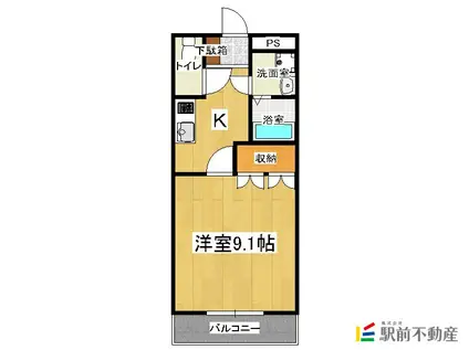 シャインヒル(1K/2階)の間取り写真