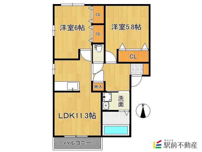 シャーメゾン白鳥B棟(2LDK/2階)の間取り写真