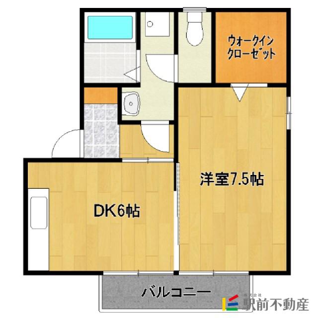 フリメールB棟(1DK/1階)の間取り写真
