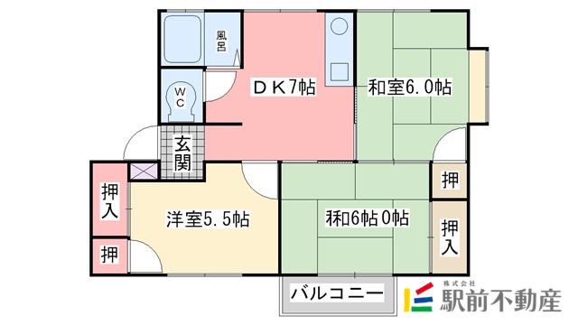リバーサイドハイツA (3DK/2階)の間取り写真
