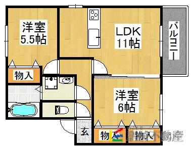 クレセントコートC(2LDK/2階)の間取り写真