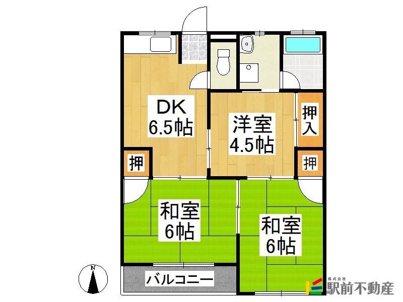 八女グリーンハイツ(3DK/2階)の間取り写真