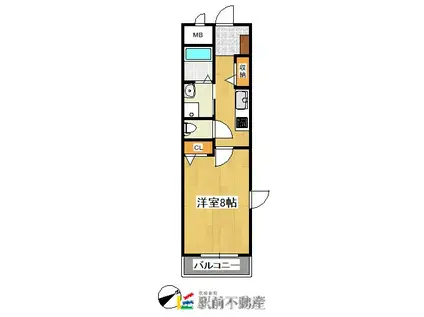 ローレル本町(1K/2階)の間取り写真