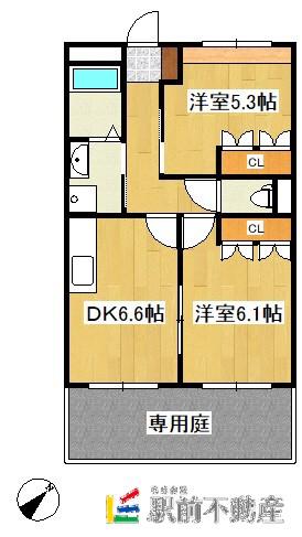 ファニープレイス(2DK/1階)の間取り写真