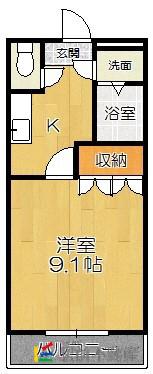 エクセルハイム岩ケ下(1K/1階)の間取り写真
