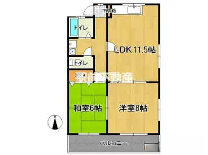 パークサイド柳河B棟(2LDK/1階)の間取り写真