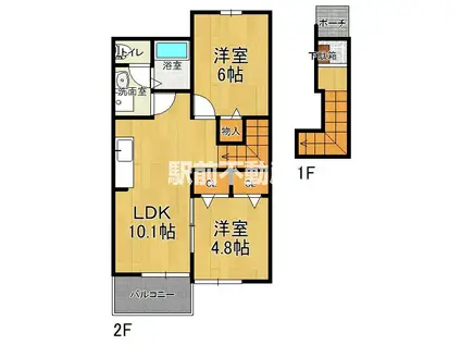 西鉄天神大牟田線 蒲池駅(福岡) 徒歩35分 2階建 築19年(2LDK/2階)の間取り写真