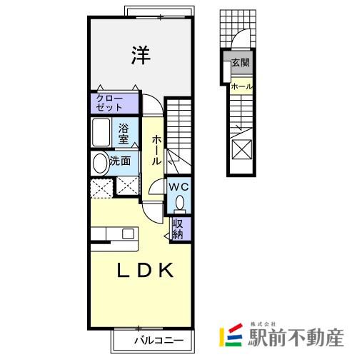 ボンヌ・シャンス二番館(1LDK/2階)の間取り写真