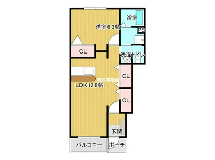 西鉄天神大牟田線 蒲池駅(福岡) 徒歩46分 2階建 築19年(1LDK/1階)の間取り写真