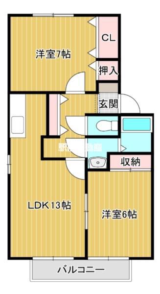 アベニール21 A棟(2LDK/2階)の間取り写真
