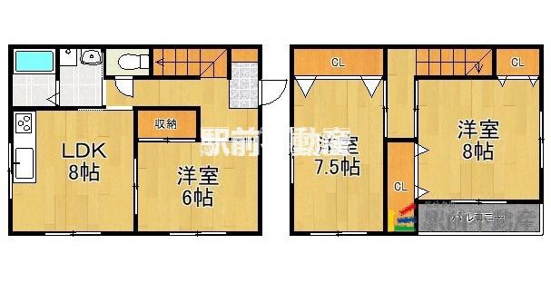 西鉄天神大牟田線 犬塚駅 徒歩3分 2階建 築22年(3LDK)の間取り写真