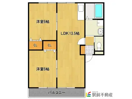 アクロス野町(2LDK/2階)の間取り写真