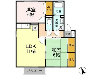 キャッスル徳久B棟(2LDK/2階)の間取り写真