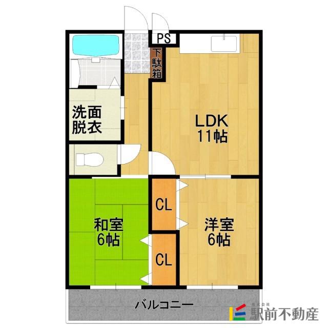 カンファート三潴(2LDK/1階)の間取り写真