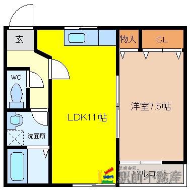 ファミール輝(1LDK/2階)の間取り写真