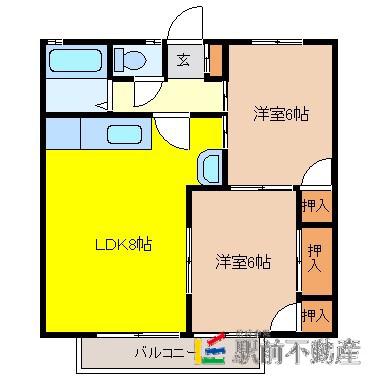 武駒ハイツ(2LDK/1階)の間取り写真