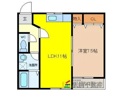ファミール輝(1LDK/2階)の間取り写真
