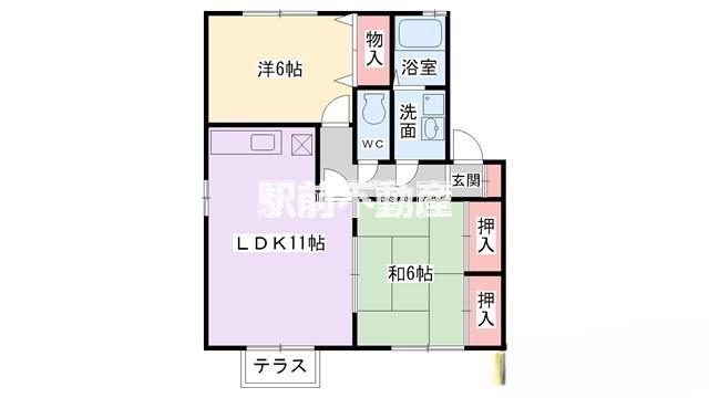 西鉄天神大牟田線 矢加部駅 徒歩5分 2階建 築27年(2LDK/1階)の間取り写真