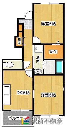 メゾン・プラシードB(2DK/1階)の間取り写真