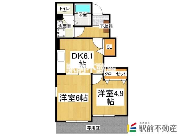 西鉄天神大牟田線 蒲池駅(福岡) 徒歩35分 2階建 築19年(2DK/1階)の間取り写真