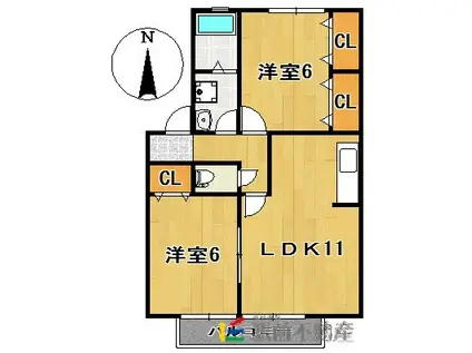 アムール・コートⅠ(2LDK/2階)の間取り写真