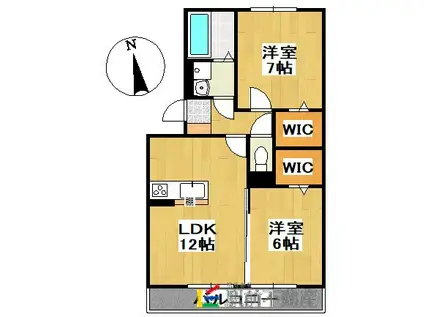 ヴァンクールC棟(2LDK/2階)の間取り写真