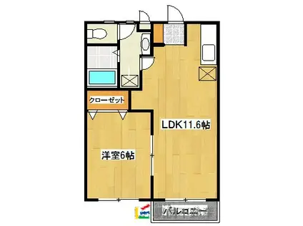 フラワーハイツ一条 A棟(1LDK/1階)の間取り写真