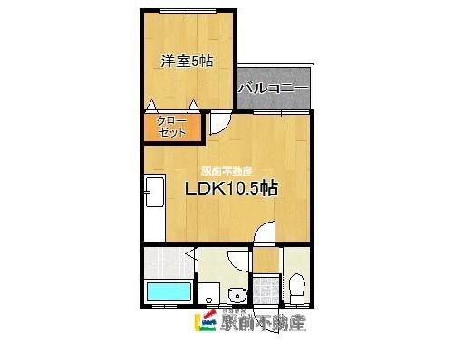 西鉄天神大牟田線 西鉄銀水駅 徒歩6分 2階建 築20年(1LDK/1階)の間取り写真