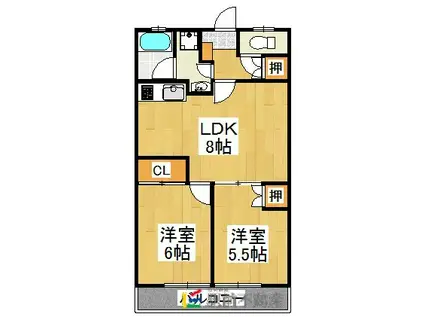 モンデ・ソレイユ広川(2LDK/2階)の間取り写真