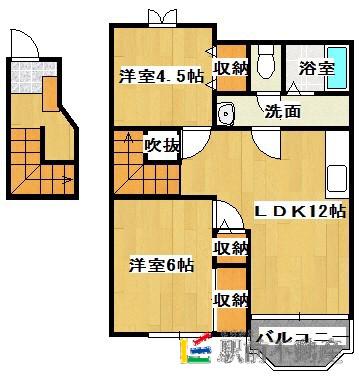 西鉄天神大牟田線 東甘木駅 徒歩18分 2階建 築25年(2LDK/2階)の間取り写真