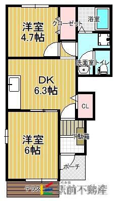 カロスアンセ参番館(2DK/1階)の間取り写真