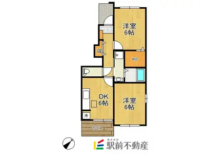 西鉄天神大牟田線 新栄町駅(福岡) 徒歩11分 2階建 築14年(2DK/1階)の間取り写真