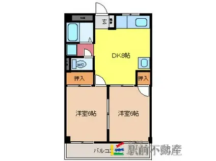 グリーンパークゆのそA(2DK/2階)の間取り写真