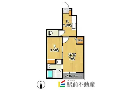 トリニティヴィレッジⅢ(1SK/1階)の間取り写真