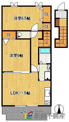 レズィデンスヒロ(2LDK/2階)の間取り写真